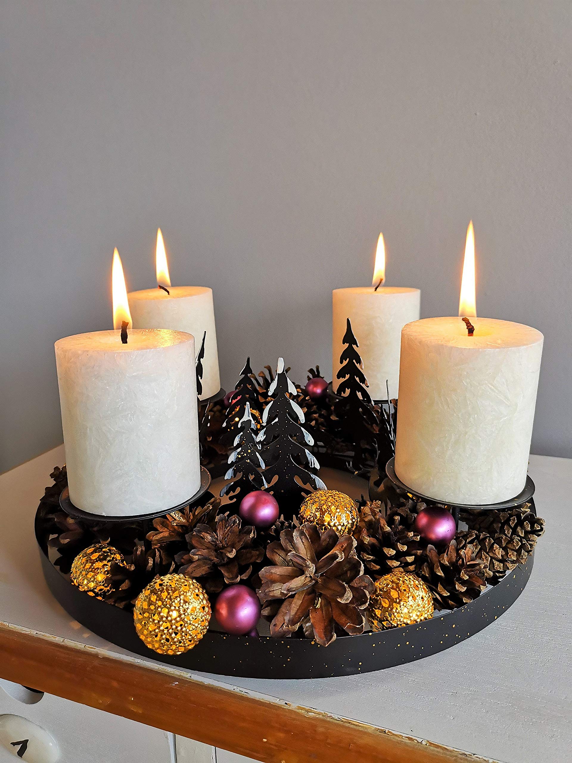 Adventskranz modern Metall mit + 4x Kerzen schwarz weiß rund | Schmucks HOME decona Gestell