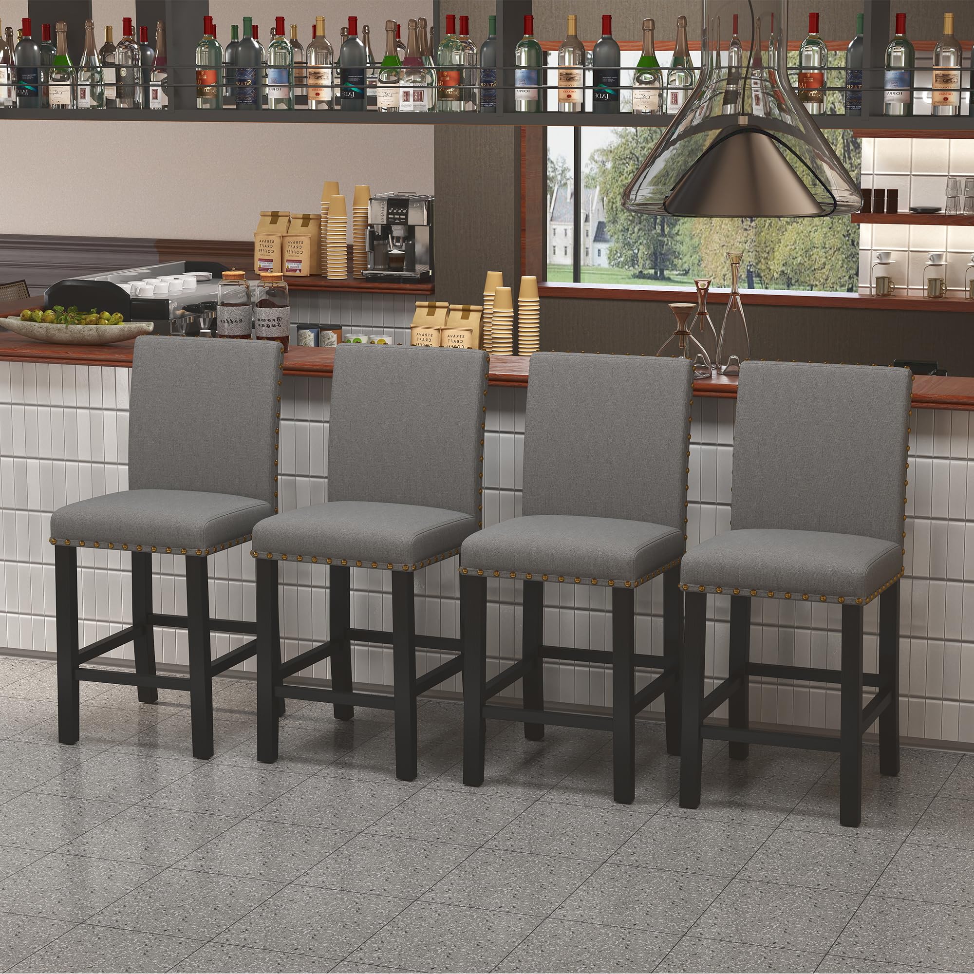 ★ Private Bar Counter Set 3 Pieces Industrial Bar Table and Chairs Set with Metal