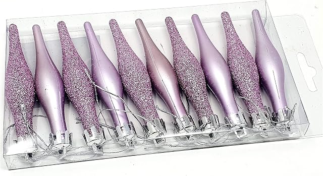 10x LILAC Christmas Droplets Baubles / Tree Decorations Droplet Purple
