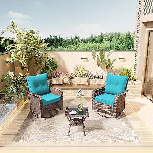 RTDTD Mecedoras de 3 piezas para exteriores, juego moderno de muebles de patio, juegos de conversaciĂłn con mesa de centro y 2 cojines gruesos de RTDTD Mecedoras de 3 piezas para exteriores, juego moderno de muebles de patio, juegos de conversaciĂłn con mesa de centro y 2 cojines gruesos de