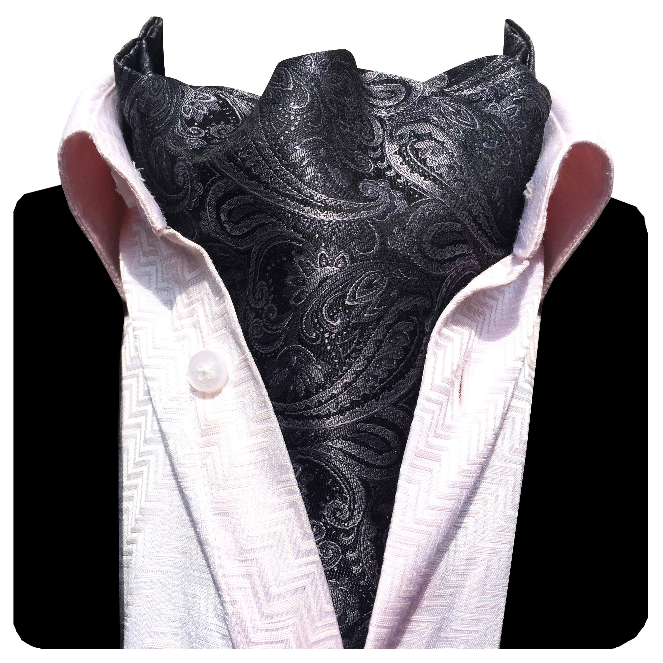 Gusleson Men's Gray/Black Dark Cravat Self Tie Paisley Jacquard Woven Floral Ascot (Uk0672-05)