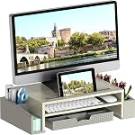 Simple Houseware Bureau d'ordinateur Riser de stand de moniteur avec tiroir de stockage Organisateur, blanc