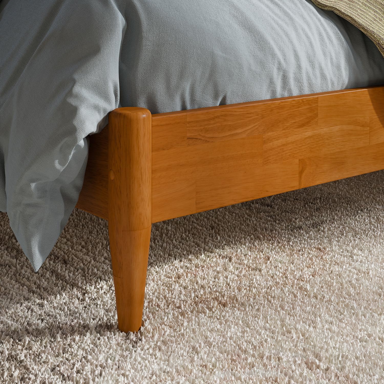 HomeStock Full Solid Wood Low Profile Platform Bed in Light Toffee