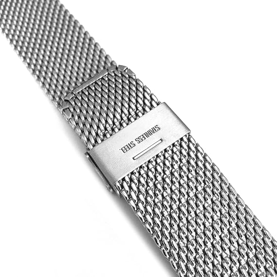 Metallic Gray Silver Thick Wire Mesh Steel Watch Cord Strap 20-22-24mm