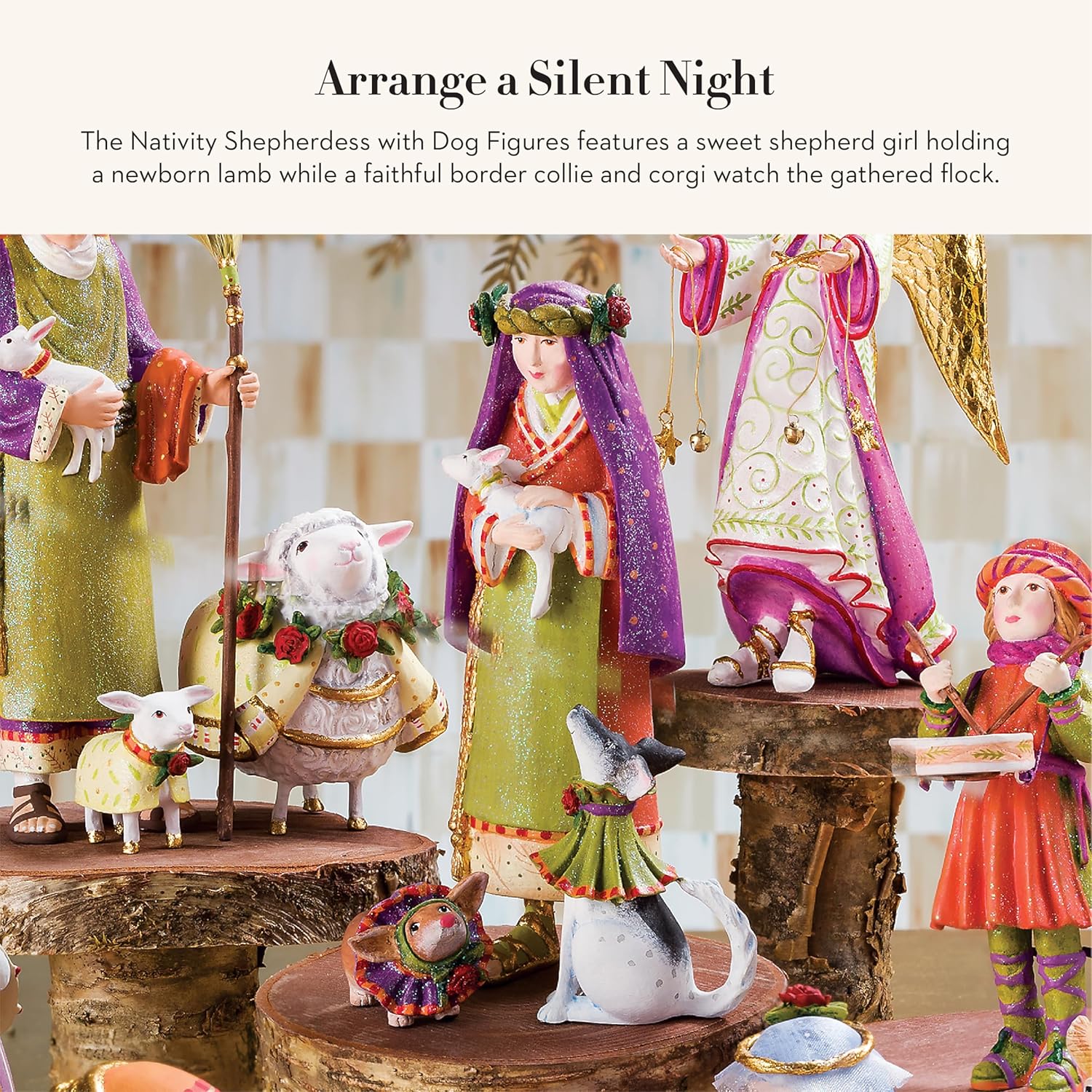 MACKENZIE-CHILDS Patience Brewster Nativity Figurine, Christmas Nativity Home Decor, Shepherdess with Dog