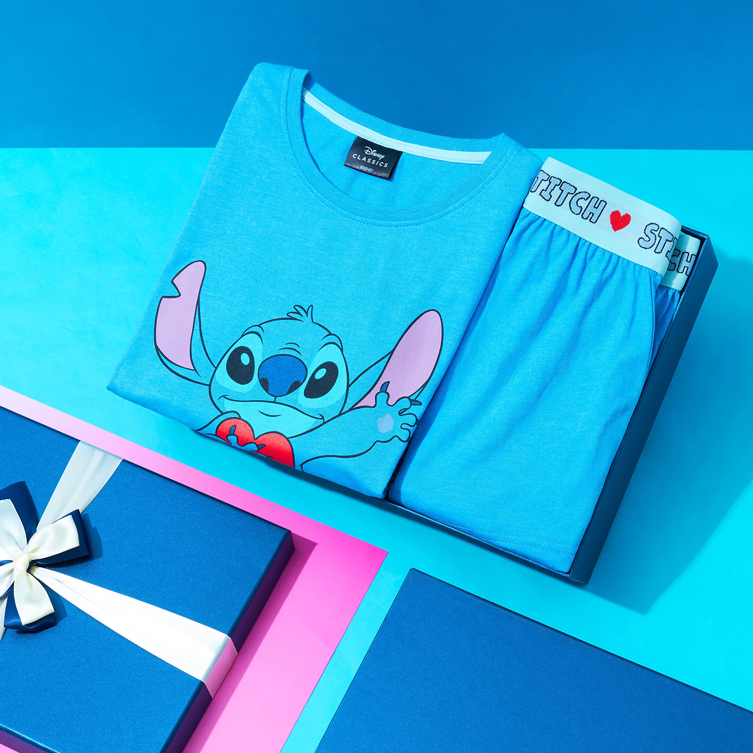 Disney Stitch piżama dziewczęca 2-częściowa bielizna nocna krótkie piżamy dla dziewczynek miękka oddychająca odzież domowa 4-14 lat