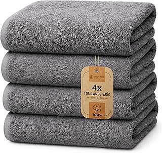NatureMark Juego de 4 Toallas de Ducha – Toallas Suaves y absorbentes de 100% algodón, adecuadas para el Uso Diario – Gris...