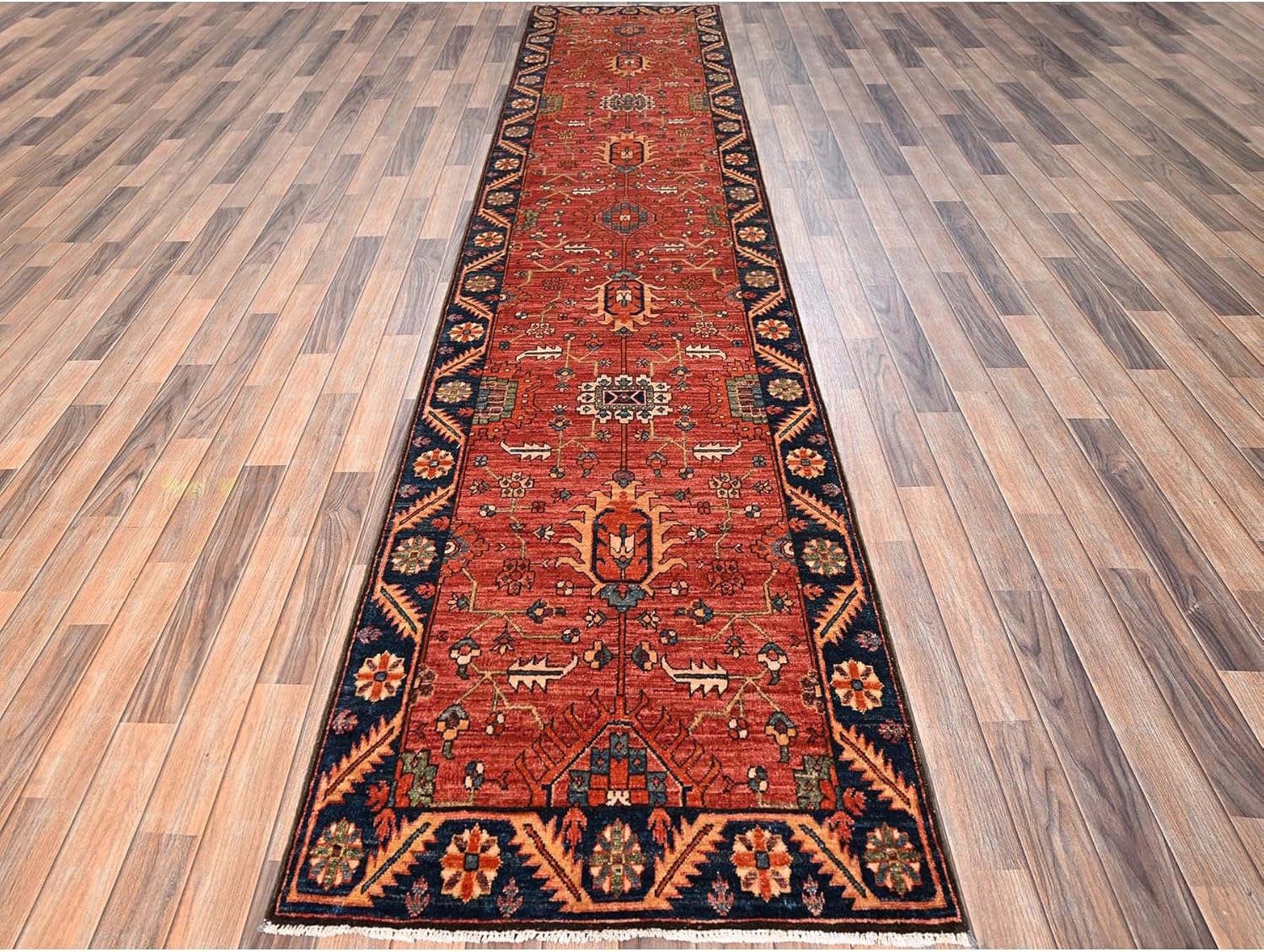 Orange Aryana Grade Antique Design Hand Knotted Wool Runner Oriental Rug, 3'x13'3