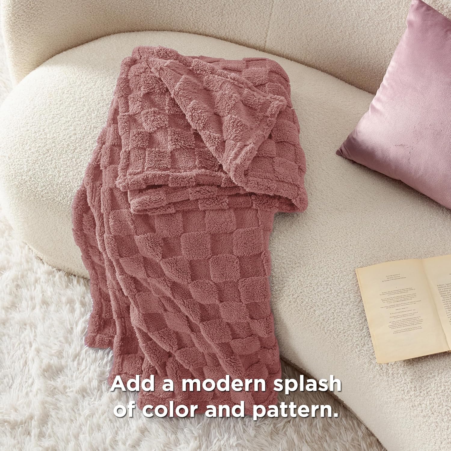 Bedsure GentleSoft Dusty Pink Throw Blanket for Couch - Checkered Fleece Blankets Gifts for Women Men Girls, Cute Soft Cozy Throw for Bedroom Home Decor Gifts, 50x60 Inches - Image 5