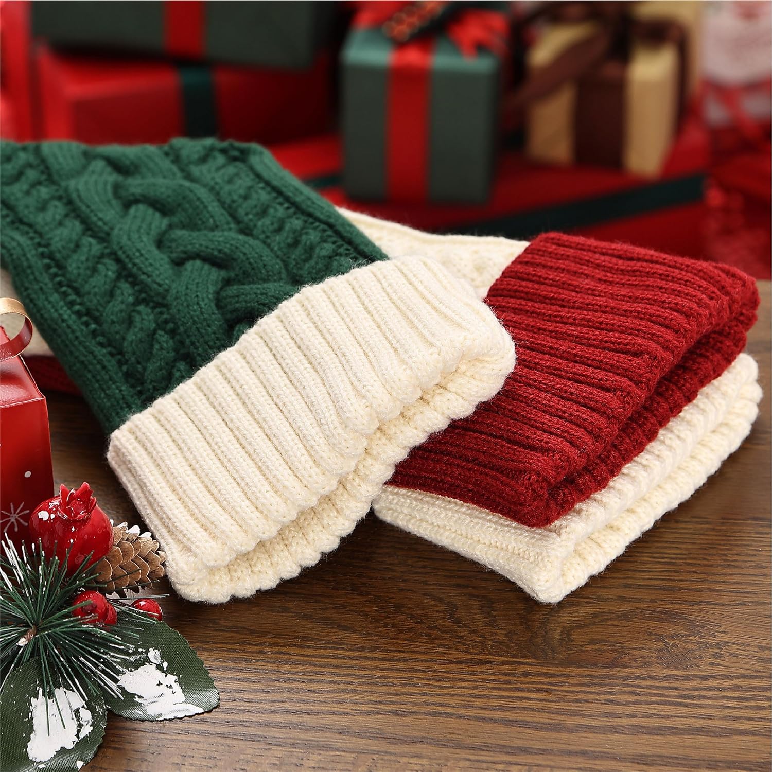 Mr. Pen- Christmas Stockings, 3 Pack, Cable Knit Stockings for Christmas, Cable Knit Christmas Stocking for Christmas, Large Stockings Christmas, Knit Stockings Christmas, Red, Cream & Green