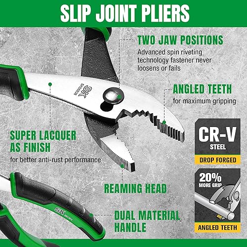 Miniatura 4 de SK Juego de alicates de 2 piezas, junta deslizante de 8 pulgadas y alicates de junta de ranura de 10 pulgadas, construcción CR-V premium, mango