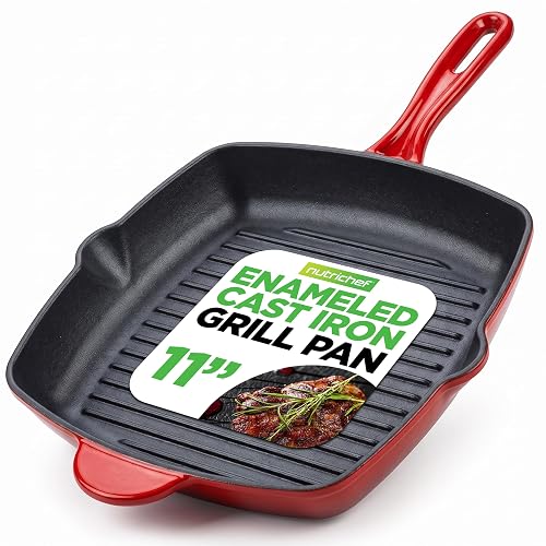 NutriChef 11" Enameled Cast Iron Steak Grill Pan - Square