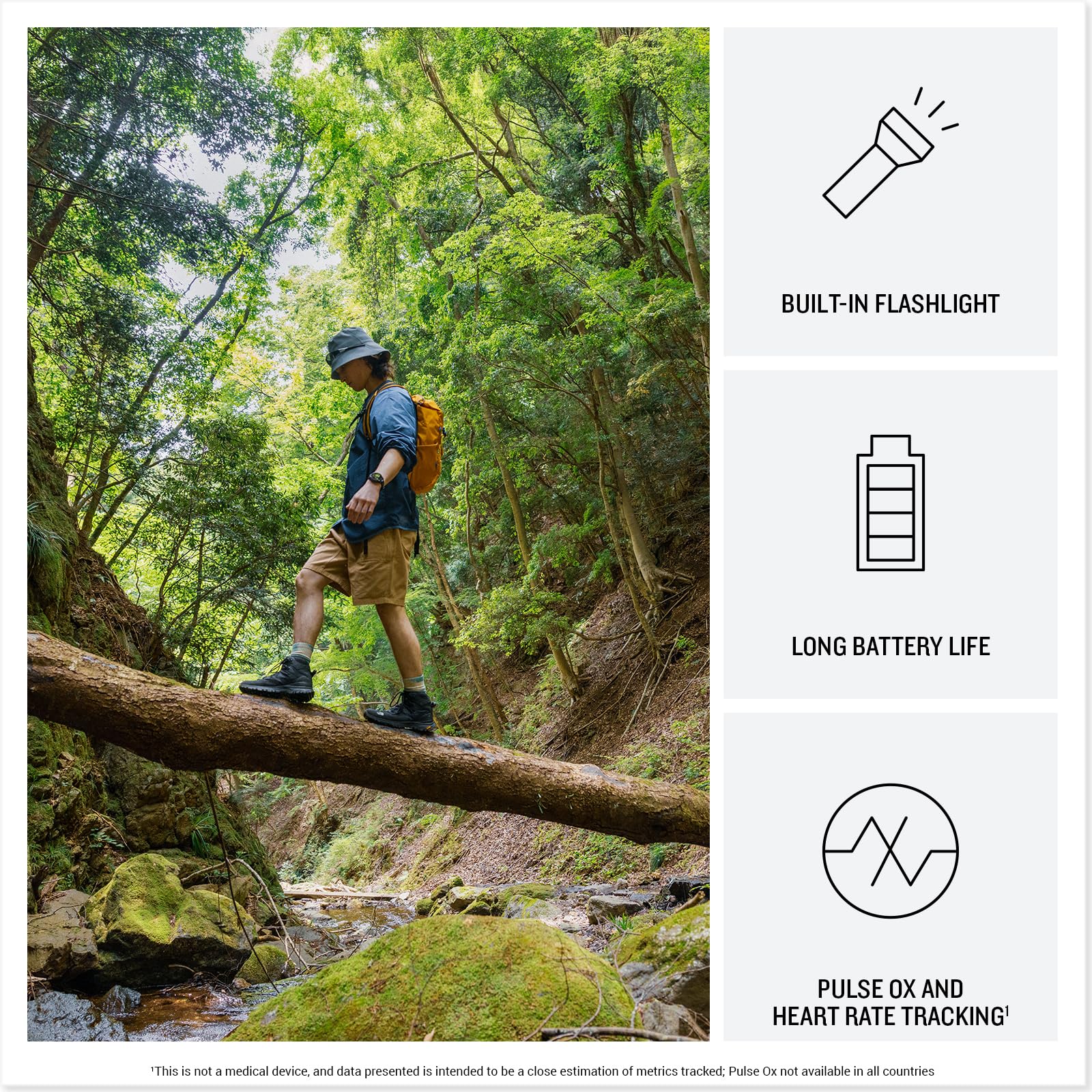 Garmin Instinct 3-50 mm, wytrzymały zewnętrzny smartwatch GPS, bateria 24-dniowa, wyświetlacz AMOLED, wbudowana latarka, kolekcja Alpine Rush, edycja limitowana, kolor zielony paproci z zieloną opaską