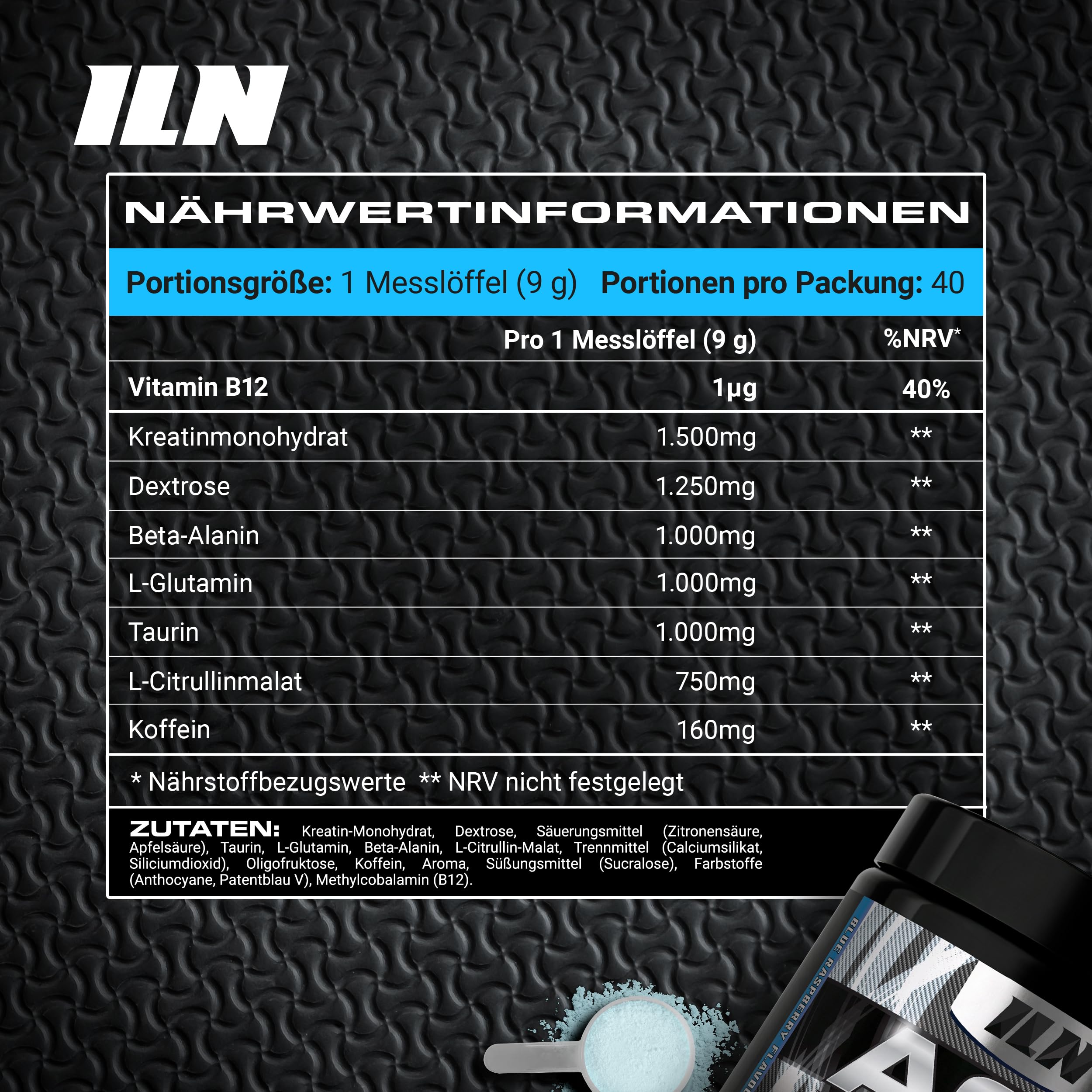 AC8 Pre-Workout Pulver Blue Raspberry - Preworkout Booster Drink mit Kreatin und Koffein - 6.660 mg Aktive je Portion - 360 g