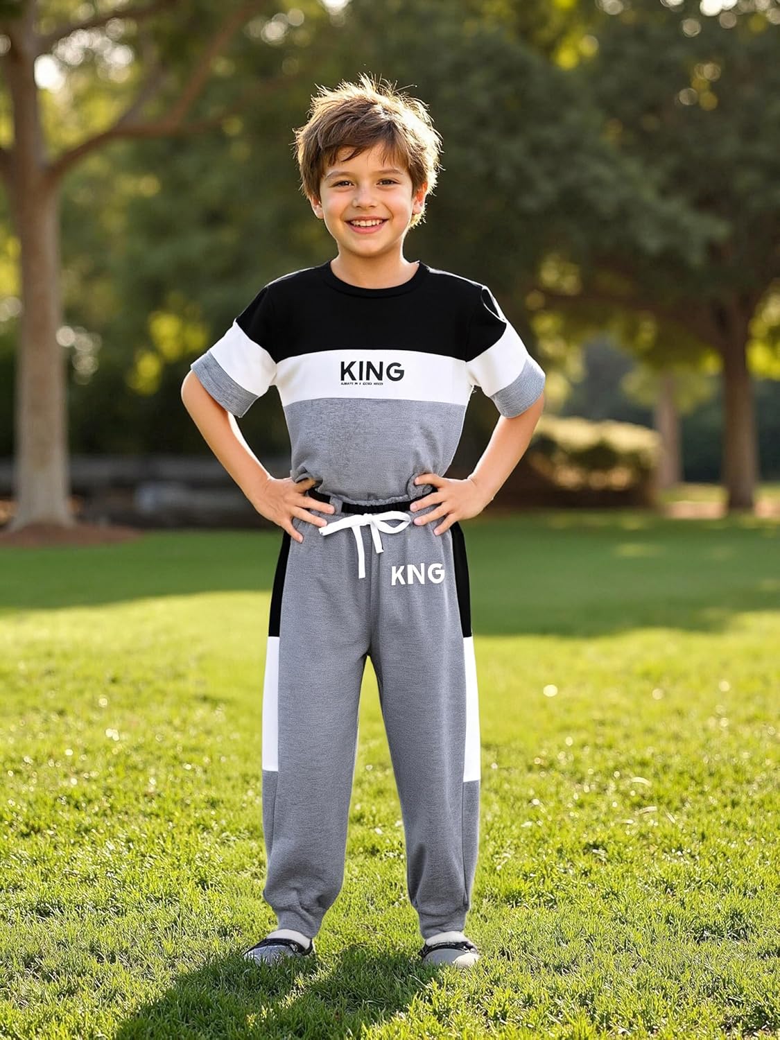 6-12 Years Kid Boys Clothes Outfits Casual Crew Neck Colorblock Short Sleeve Top Fall Pants Set - Image 4