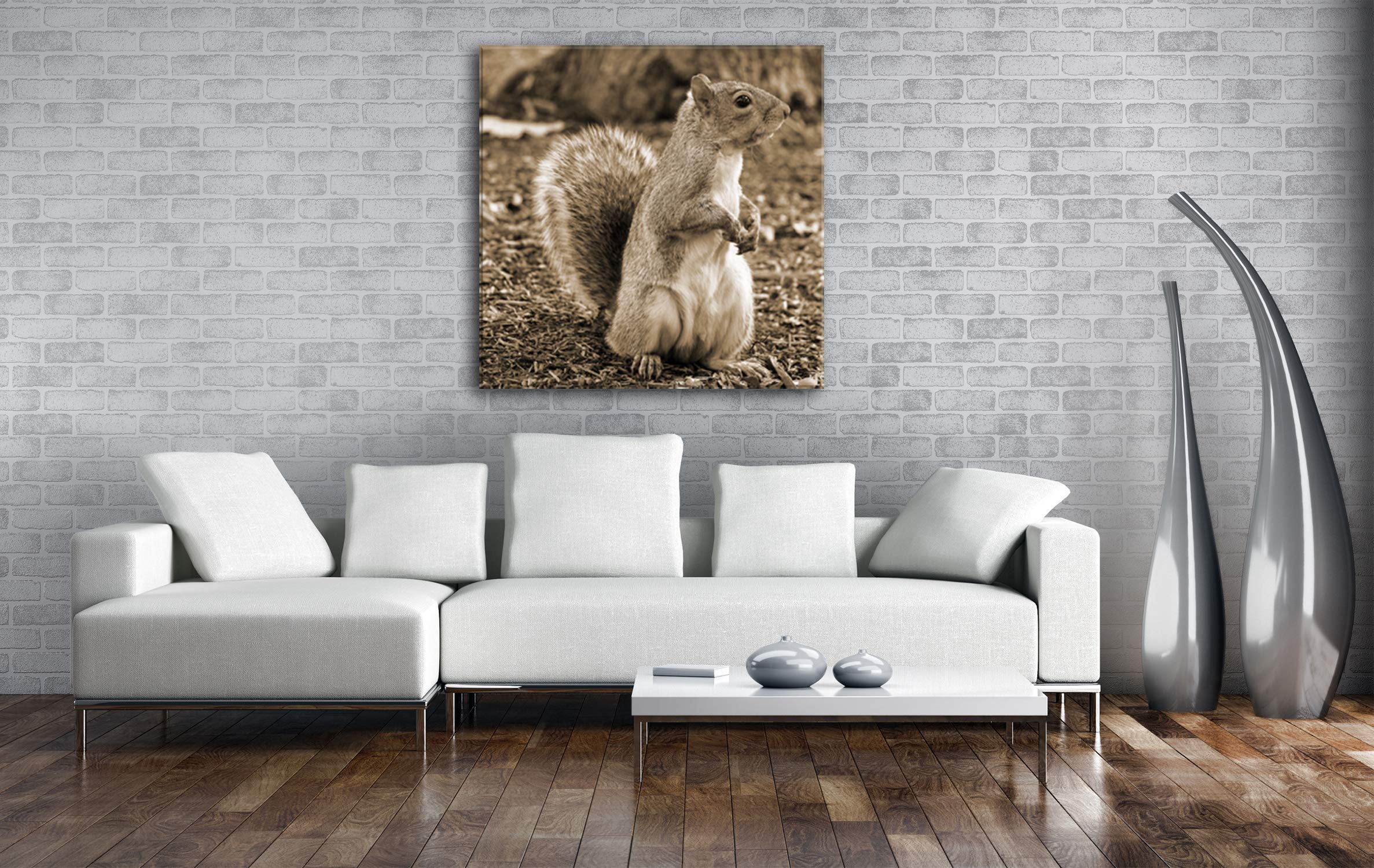 Écureuil Mignon en Parc Effet : Sepia comme Toile montée sur châssis en Bois véritable Impression numérique de Haute qualité avec Cadre, Pas de Poster ou de Affiches, 70x70