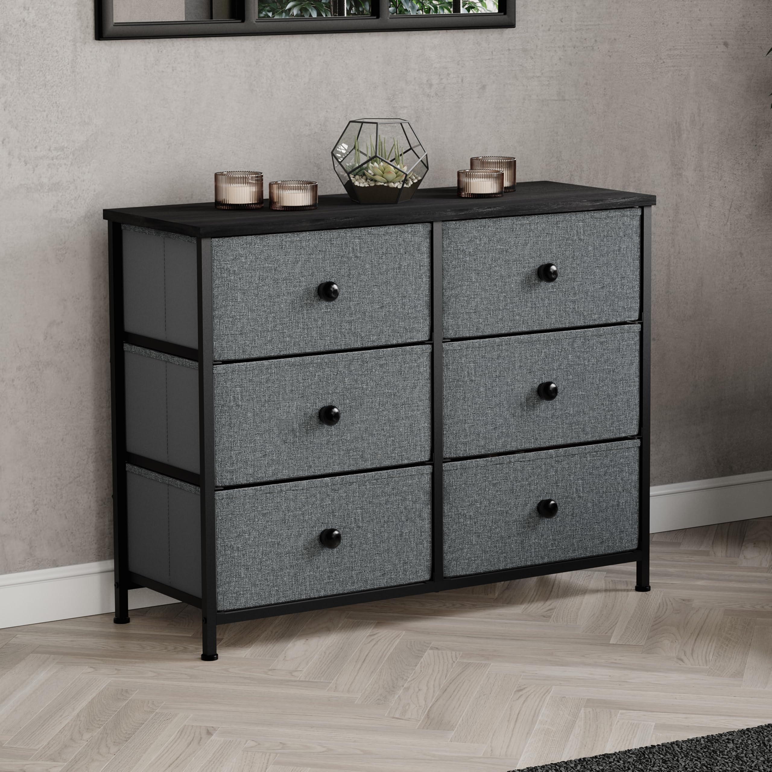 Vida Designs Chorley 6 Drawer Chest Of Drawers Fabric Storage Organizer Unit With Wood Top, Metal Frame & Handles - Ideal For Bedroom, Living Room, Nursery - Grey & Black โ image 1