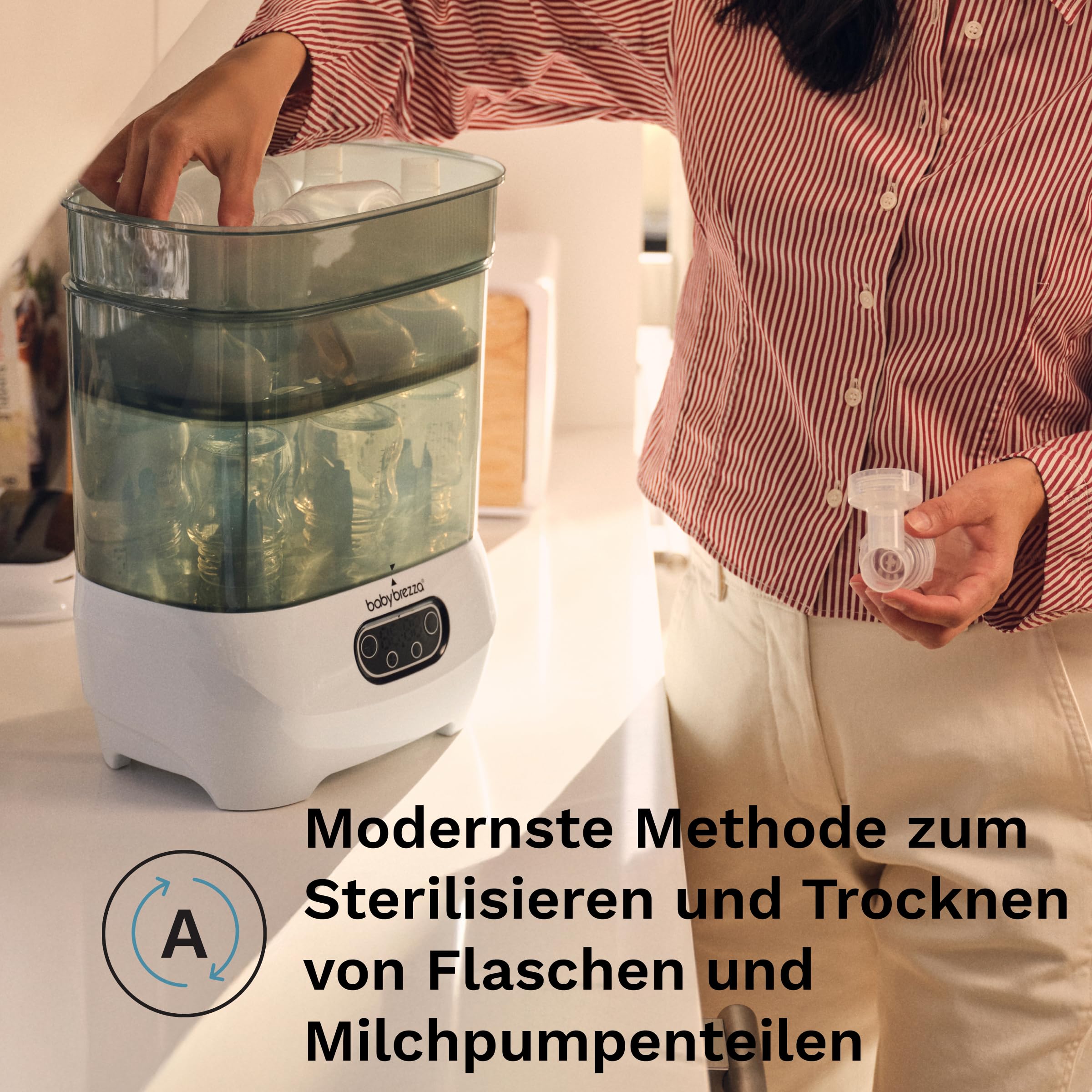 Baby Brezza Sterilizer Dryer Advanced – Sterilisiert & trocknet Babyflaschen, Milchpumpenteile & Zubehör automatisch – Mit HEPA-Filter, 4 Modi & großer Kapazität – BPA-frei – Weiß