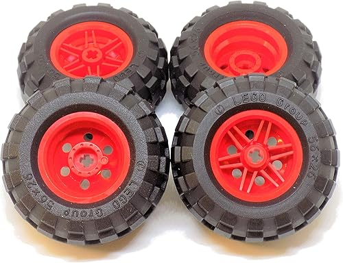 LEGO Piezas y piezas rueda roja grande, paquete de neumáticos negros - 8 piezas