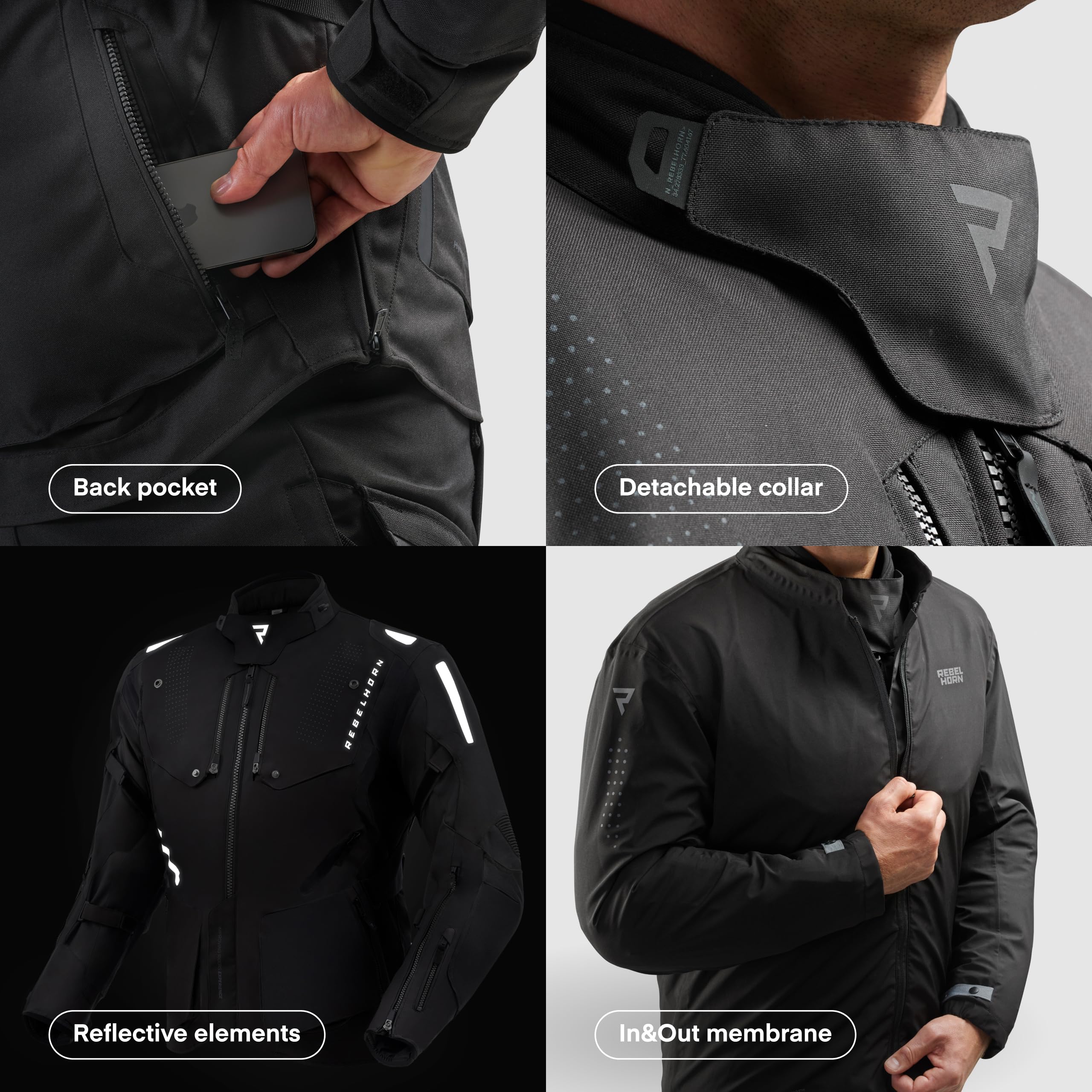 REBELHORN Hiker IV Motorradjacke Herren | Textil | Ellbogen und Schulterprotektoren Stufe 2 | Herausnehmbares In & Out Membran | 2 Belüftungspaneele | 4 Belüftungskanäle | Größen bis 10XL