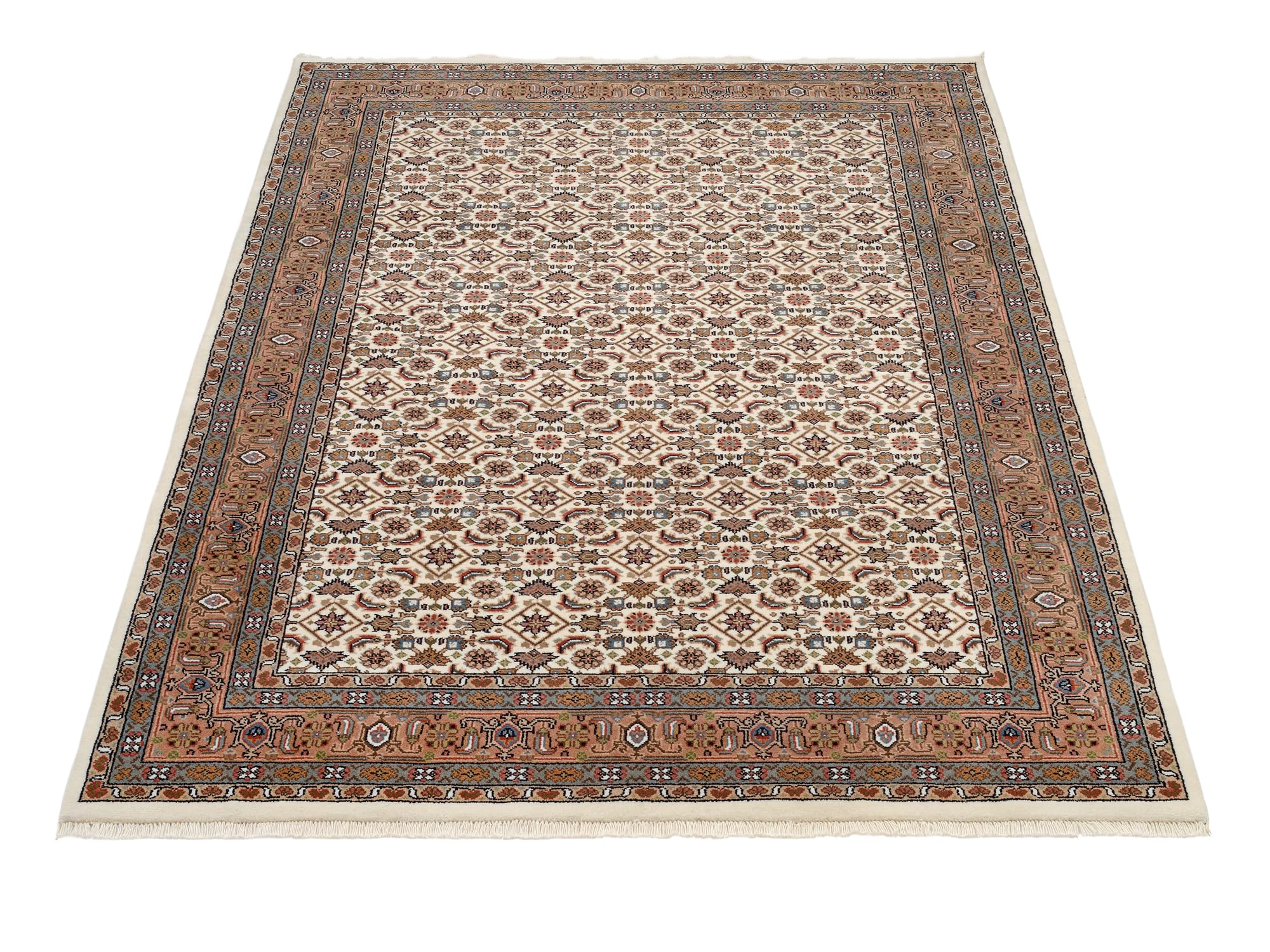 BADOHI HERATI handgeknüpfter Orientteppich Naturfaser Kurzflor hochwertige Qualität in Creme Braun Beige Größe: 60x90 cm Diele, Esszimmer, Flur, Kinde