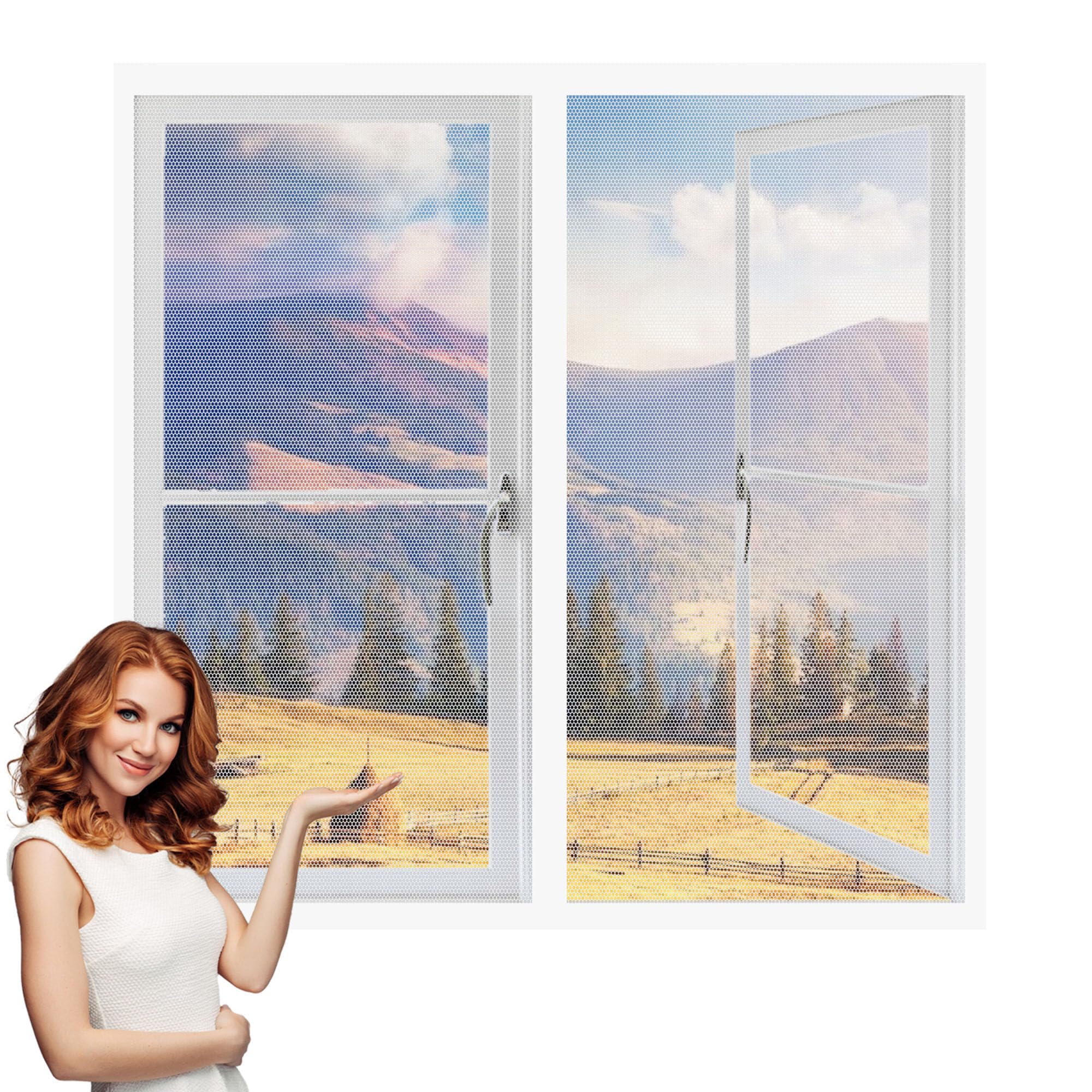 DIY Fly Screen Windows 130 x 145 cm with Selfadhesive Window Insect Screen Mesh Net with Installation Accessories for Living Room Bedroom Offfice, White