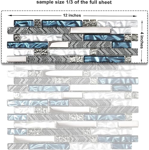 Miniatura 2 de Elephantile Azulejos de pared lineales de vidrio, azulejos de mosaico blanco y verde azulado para cocina, baño, protector contra salpicaduras juego