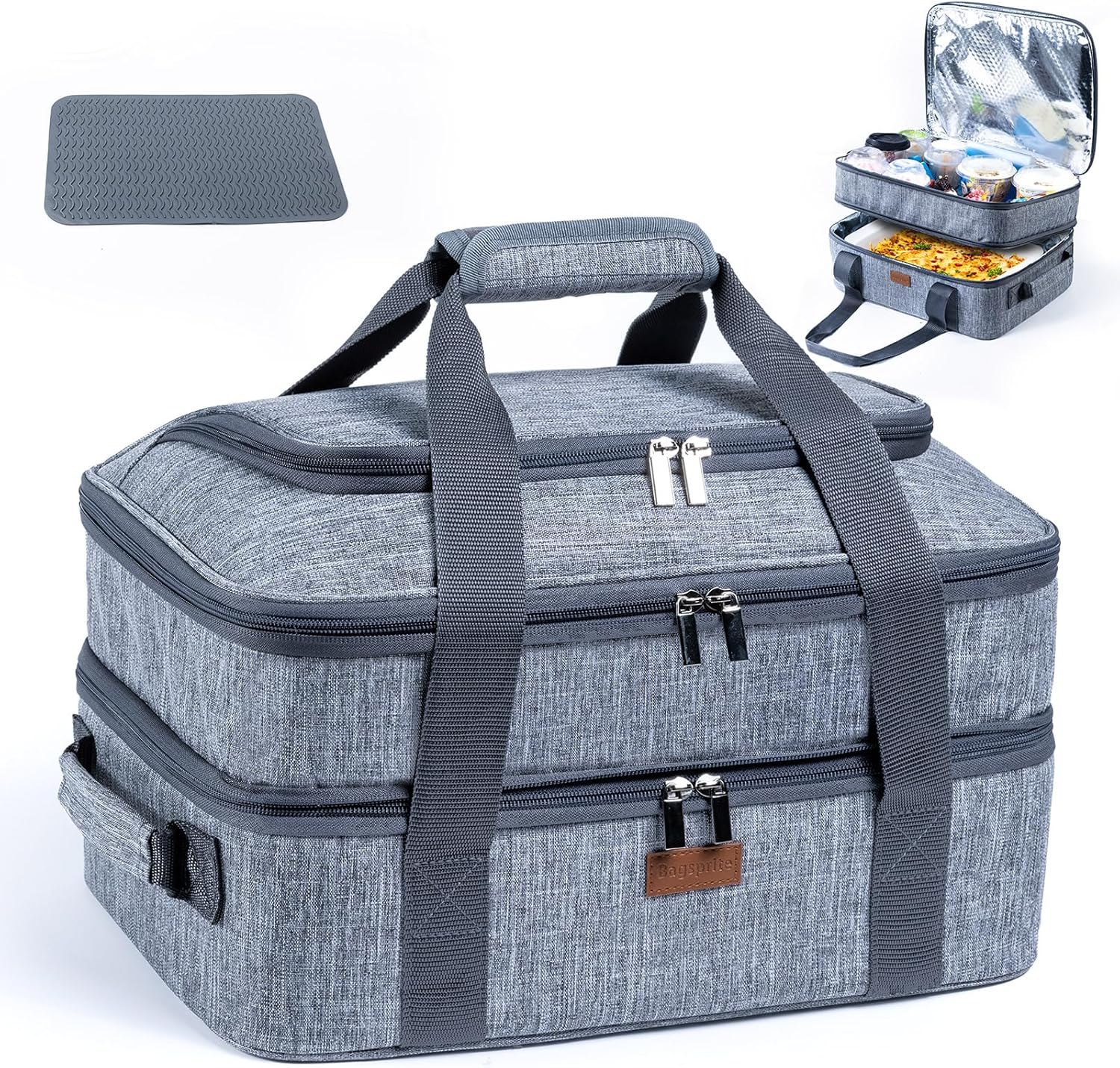 BAGSPRITE Expandable Insulated Casserole Carrier for Hot or Cold Food, Casserole Dish Carrying Case,Thermal Lasanga Lugger Tote for Pockluck, Parties, Picnic, Fits 9" x 13" Baking Dish,