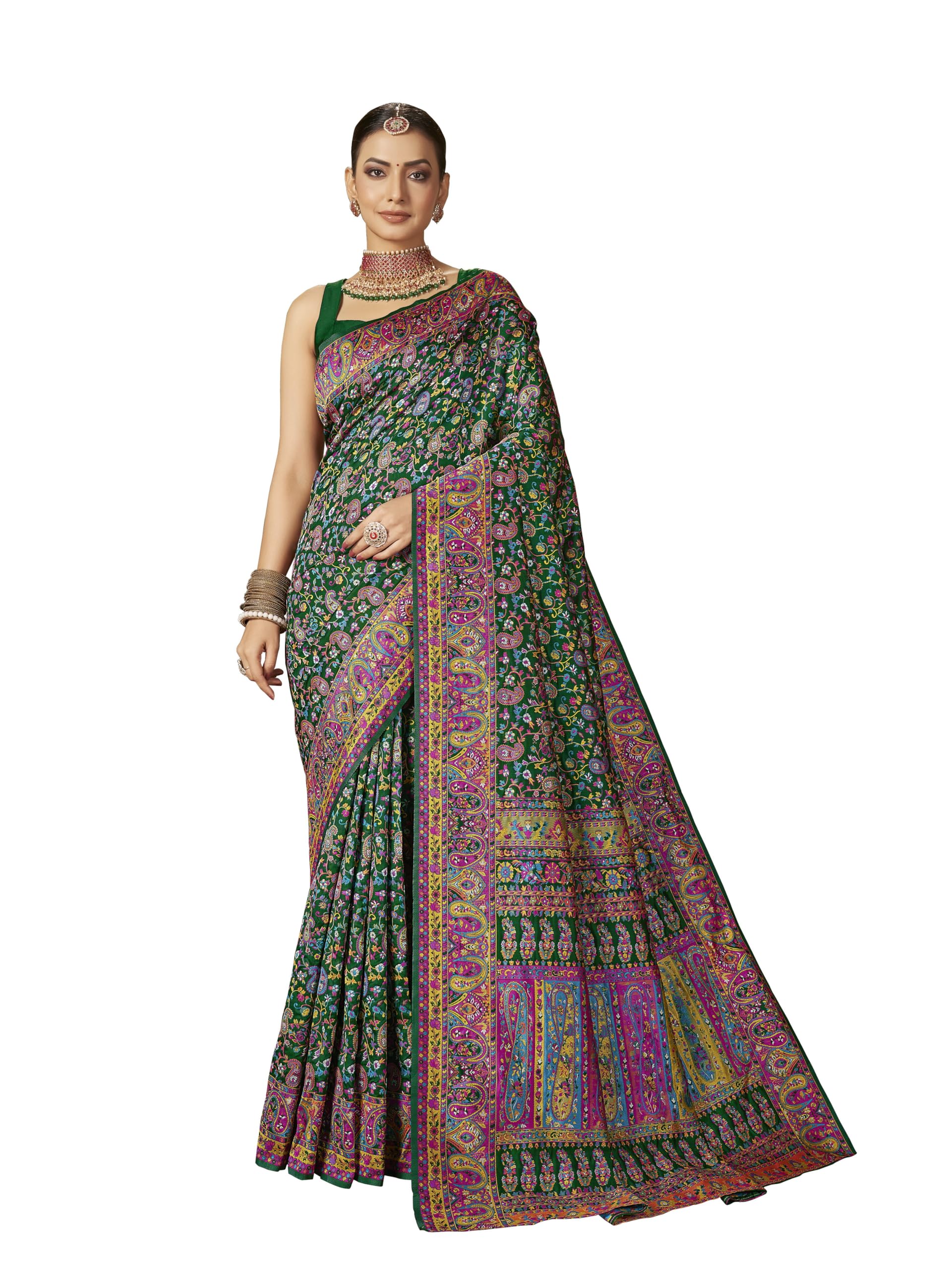 Glory Sarees Women's Kashmiri Pashmina Silk Woven Saree With Blouse Piece (Heritage_Silk110_Parent)