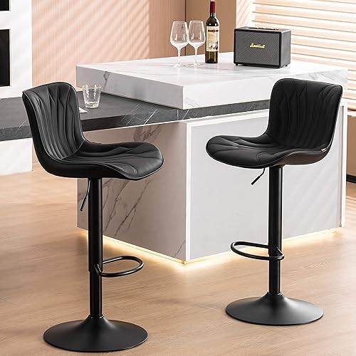 Miniatura 69 de YOUNUOKE Taburetes de bar de altura de mostrador para isla de cocina de 24 pulgadas, de metal, negro, juego de 2 taburetes giratorios ajustables con