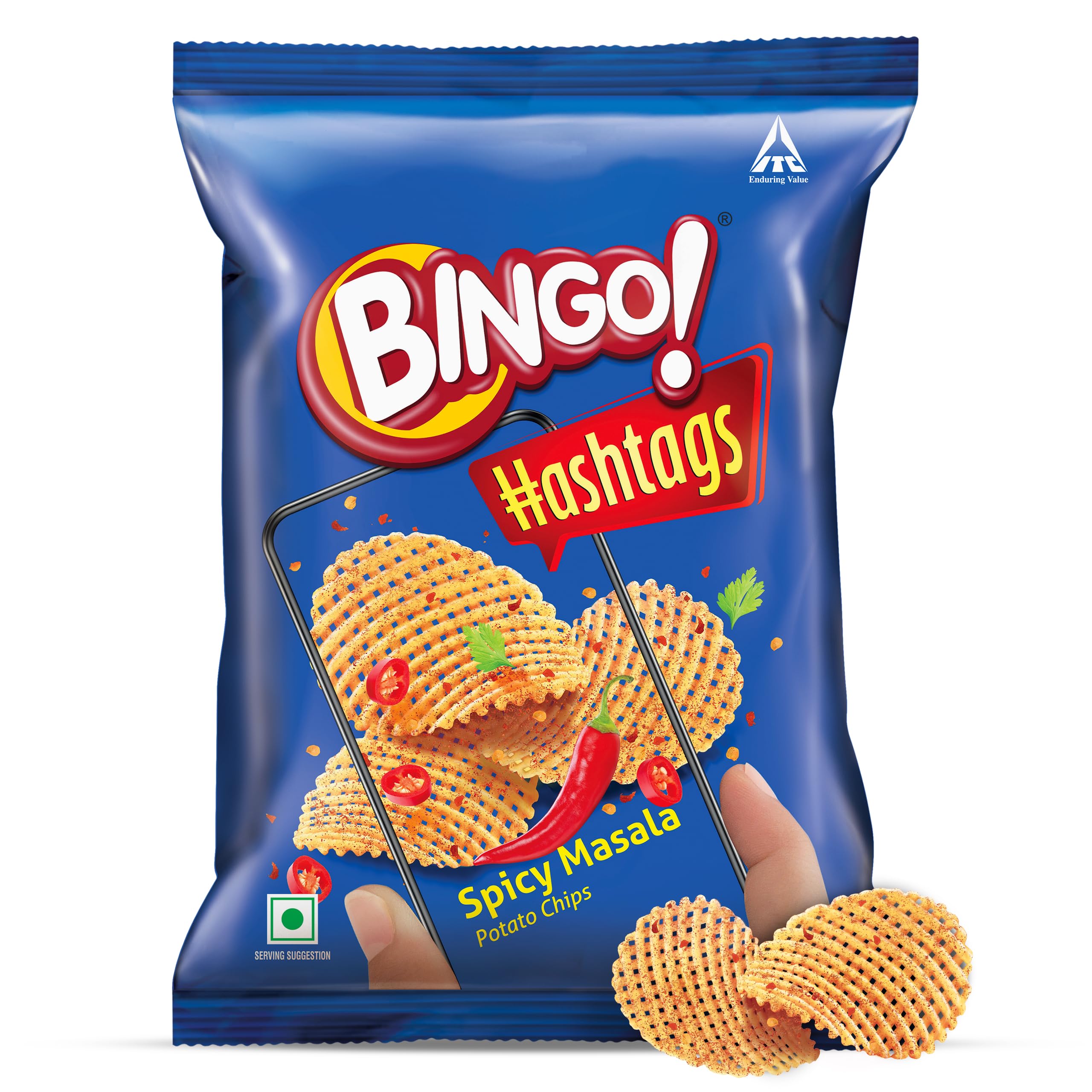 Bingo ! Hashtags Spicy Masala Potato Chips, 58 Gram/53G/ 56.6G(Weight May Vary)