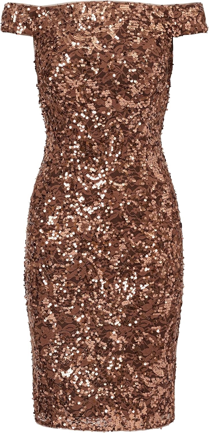 Adrianna Papell Womens Off Shoulder Sequin Dress - Image 5