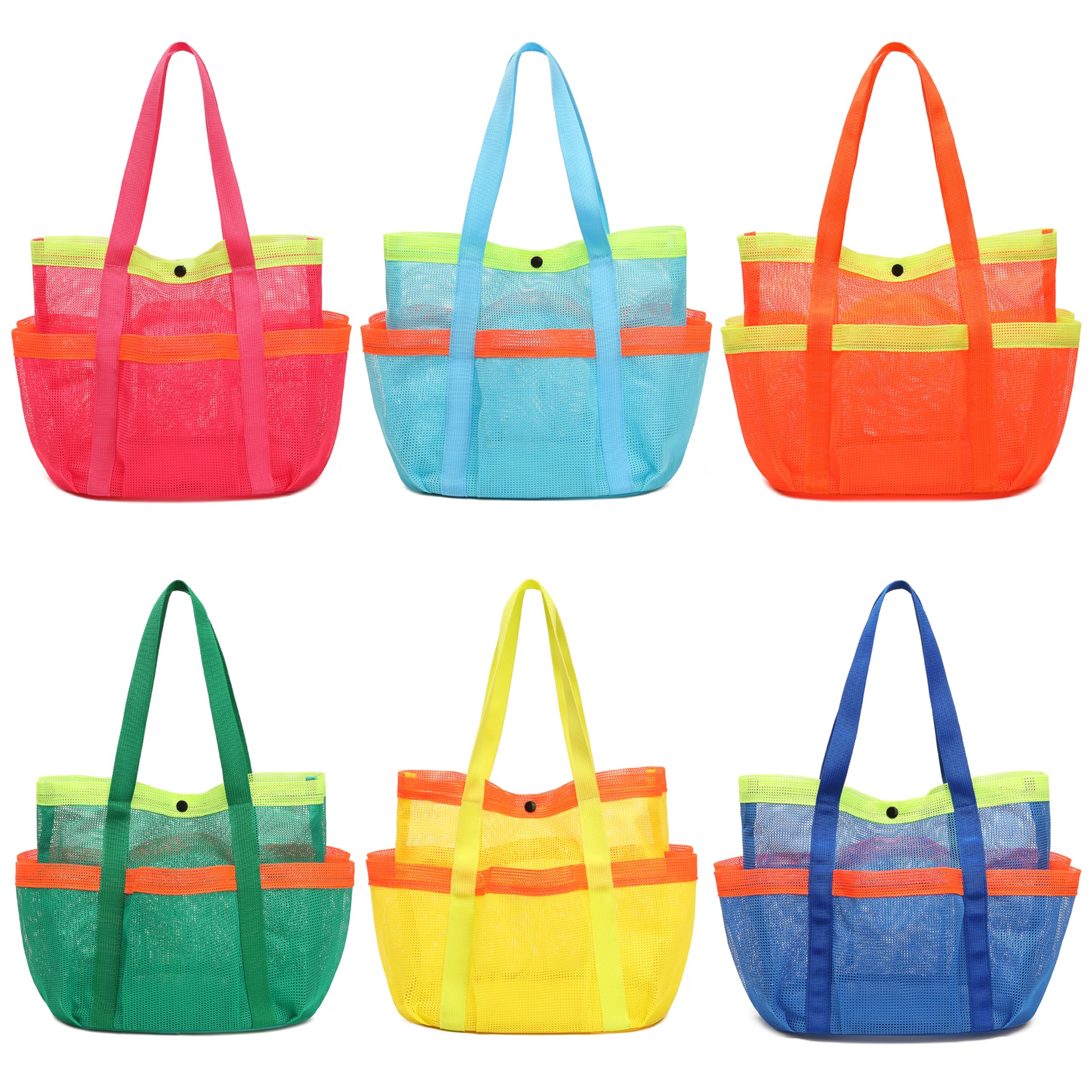 GQIRIL Mesh Beach Bag, Foldable Waterproof Sandproof Beach Storage Tote with 6 Pockets, Swim Tropical Vacation Pool Essential