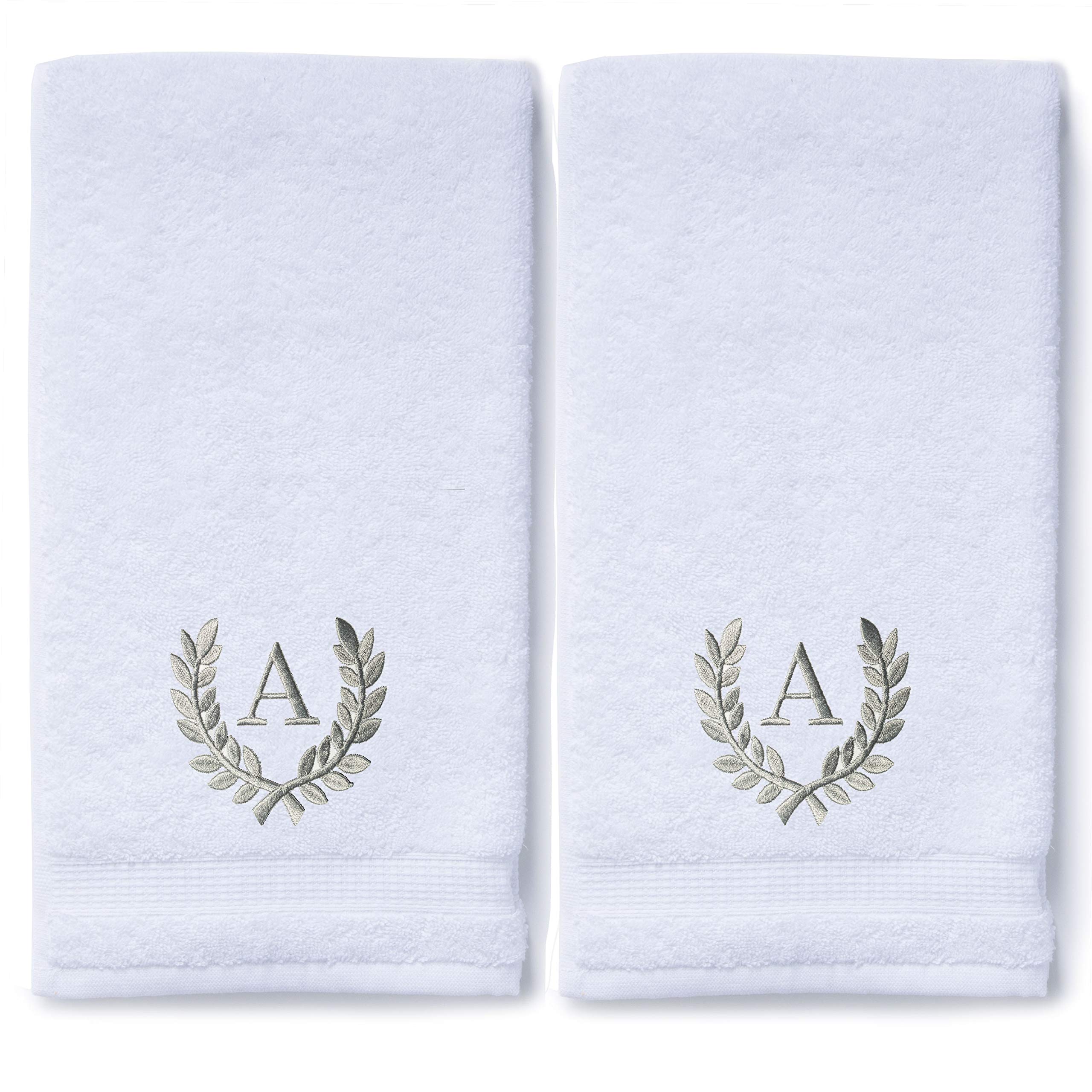 Toallas de mano Monogrammed para baño y cocina | regalo personalizado para bodas y novias | Toalla turca de lujo personalizada | Colección Spa, gran tamaño, 16 x 30 pulgadas, juego de 2