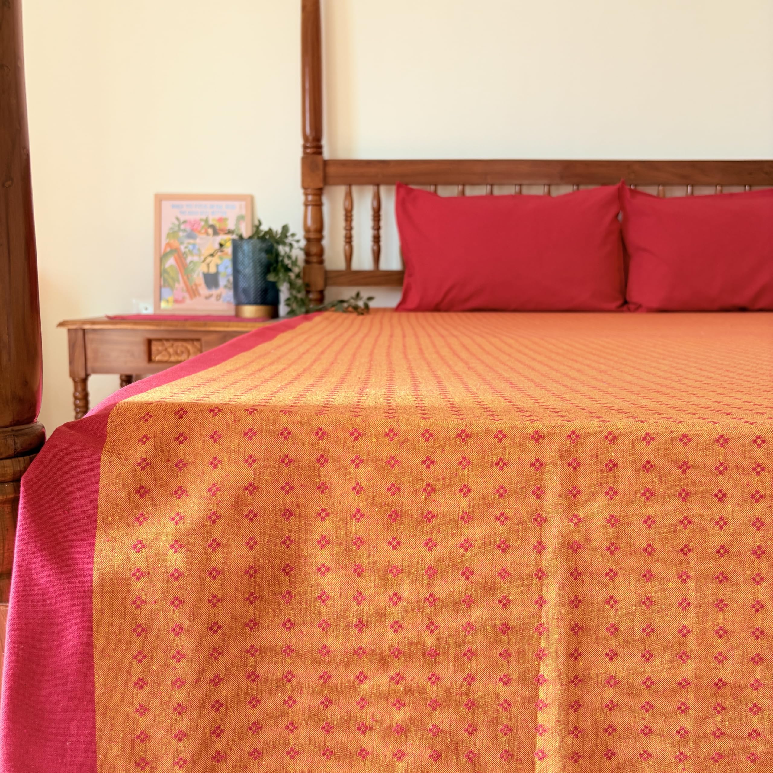 RANGBHAR Handloom Cotton Double Bedsheet - Orange & Yellow -7 RANGBHAR Handloom Cotton Double Bedsheet - Orange & Yellow -7