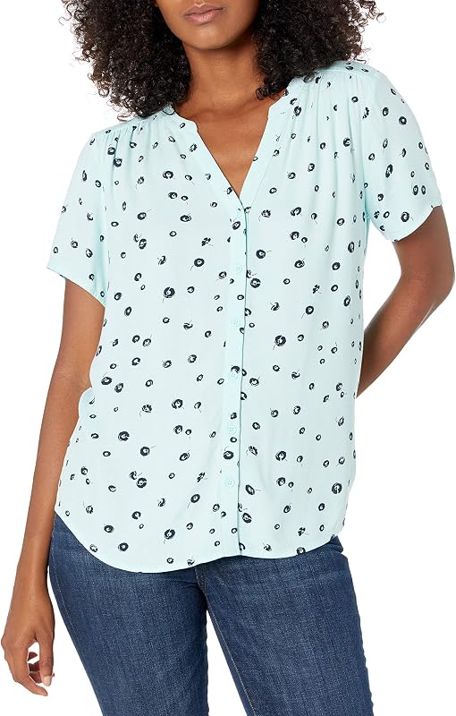 Blusa tejida con botones y cuello en V Amazon Essentials Relaxed-Fit para mujer, blusa de trabajo informal de negocios