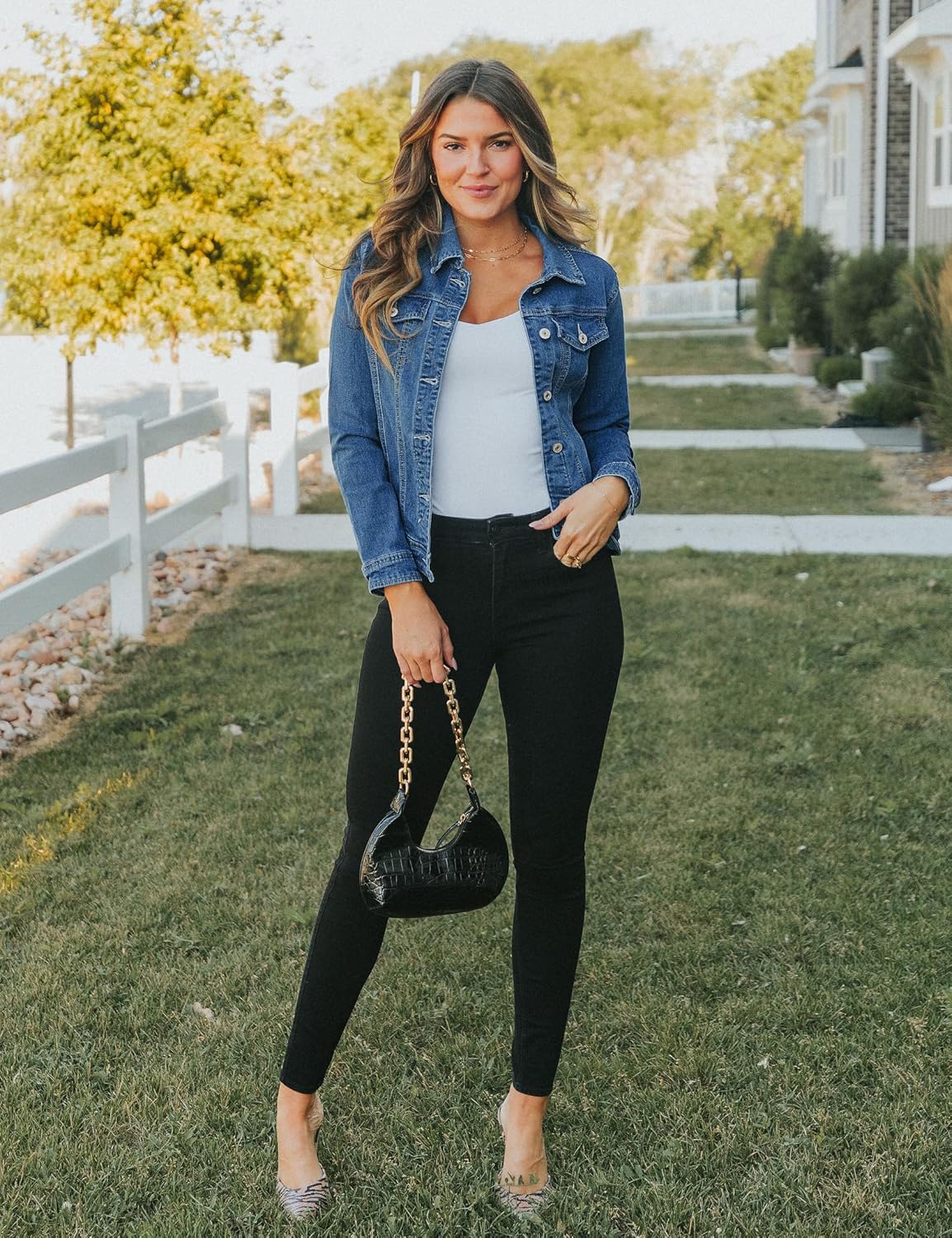 luvamia Women's Basic Button Down Stretch Fitted Long Sleeves Denim Jean Jacket - Image 3