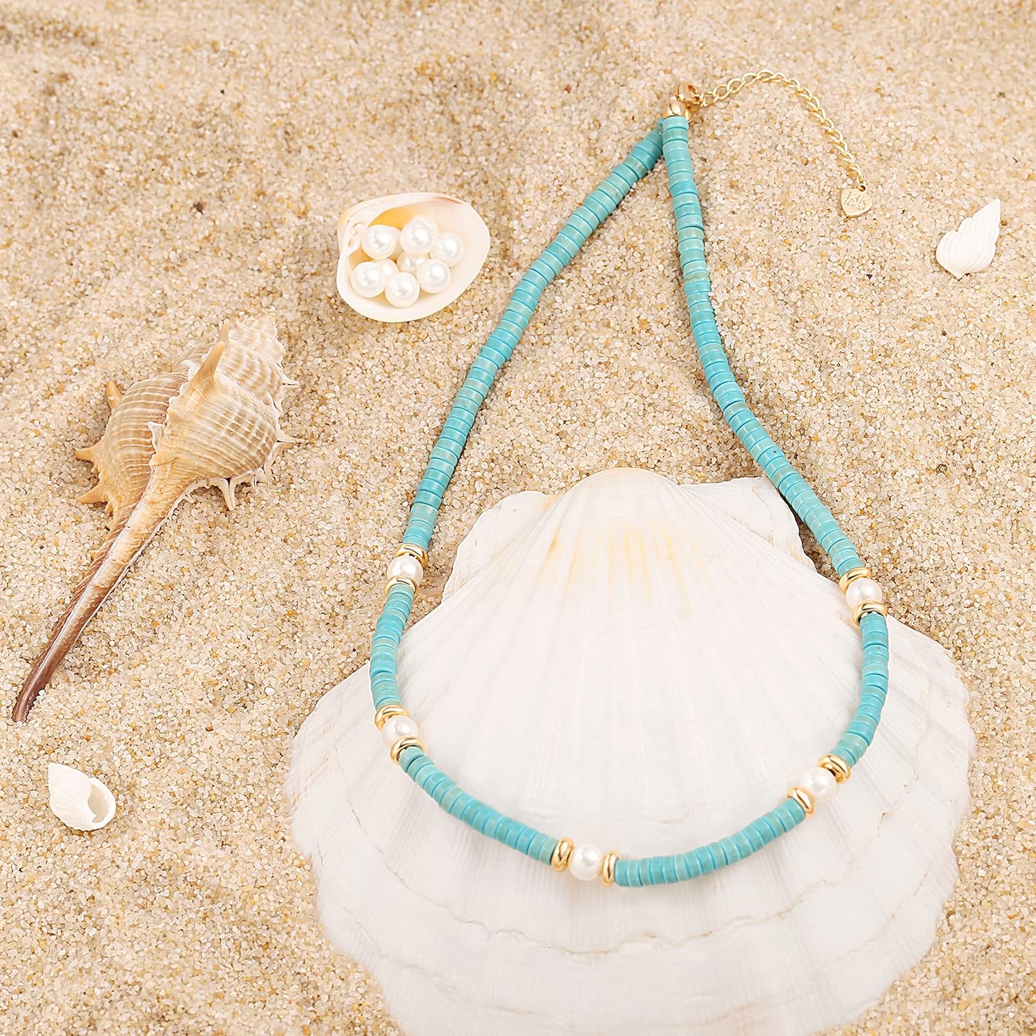 CANEVINKA Bohemian Beaded Choker Necklace 18K Gold Plated Bead Pendant Necklace Vintage Handmade Jewelry for Women - Image 7