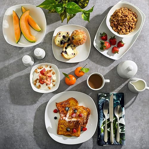 Miniatura 5 de Gibson Home Amelia Court - Juego de vajilla de porcelana, servicio para 6 personas (39 piezas), color blanco (cuadrado suave)