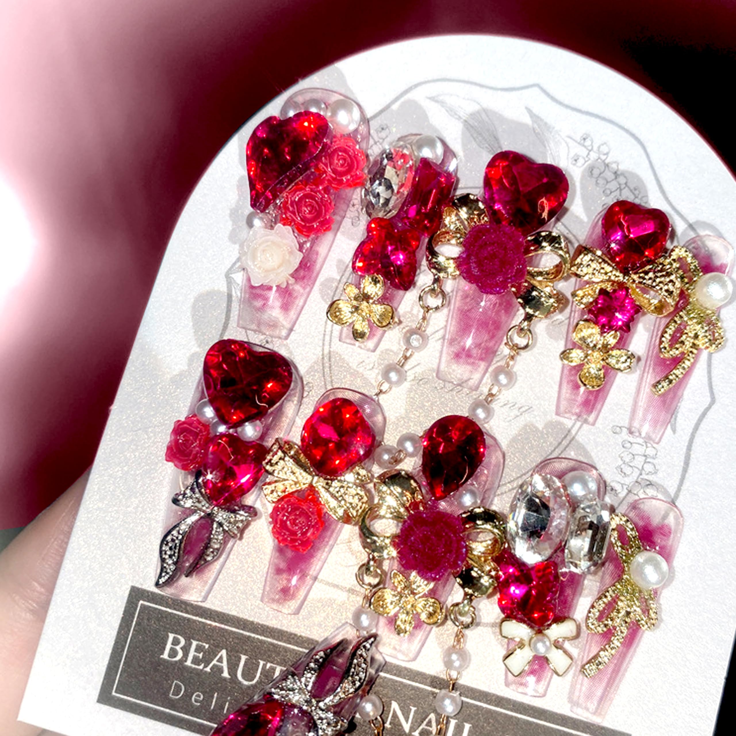 Luxurious Handcrafted 3D Gemstone Press-On Nails - Image 3