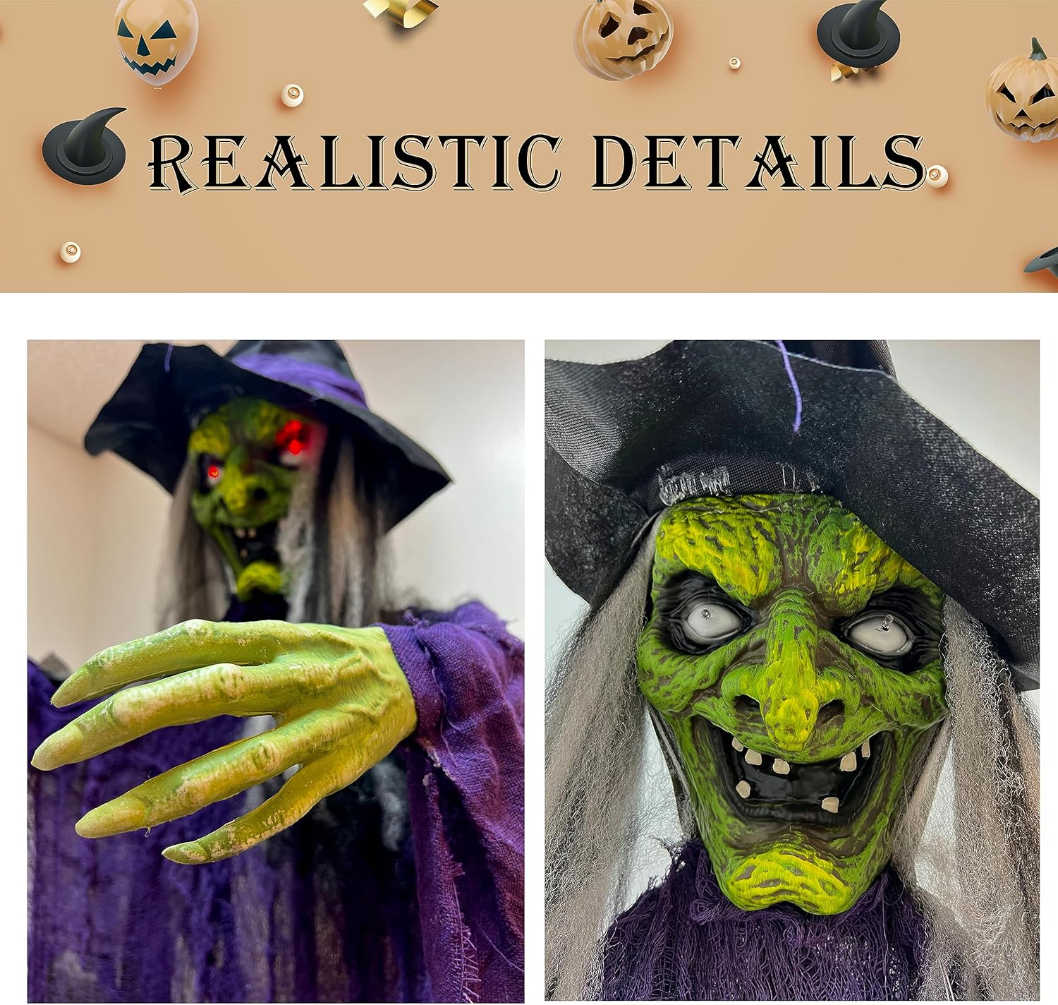 GiftExpress 12FT Hanging Laughing Witch Decoration with LED Light-up Eyes and Creepy Laughing Sound for Halloween House Decoration, Haunted House Decoration