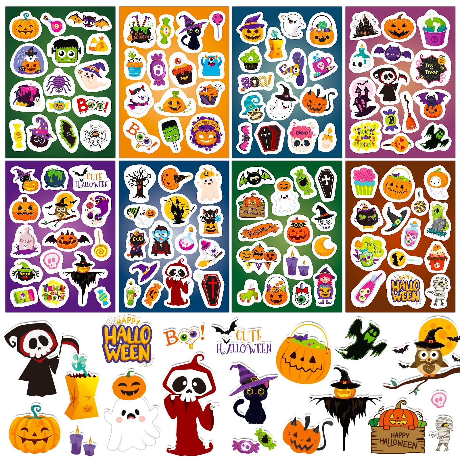 JULMELON 16 Sheets Halloween Stickers, Halloween Theme Stickers for Assorted Cute Bulk Goodie Bag Fillers Party Favors
