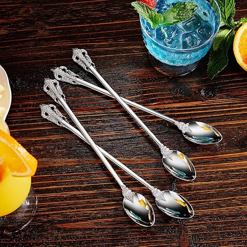 Miniatura 7 de KEAWELL Lujoso juego de cucharas de té helado de 9 pulgadas de largo, 4 piezas, diseño magnífico con acabado pulido de espejo excepcional, acero