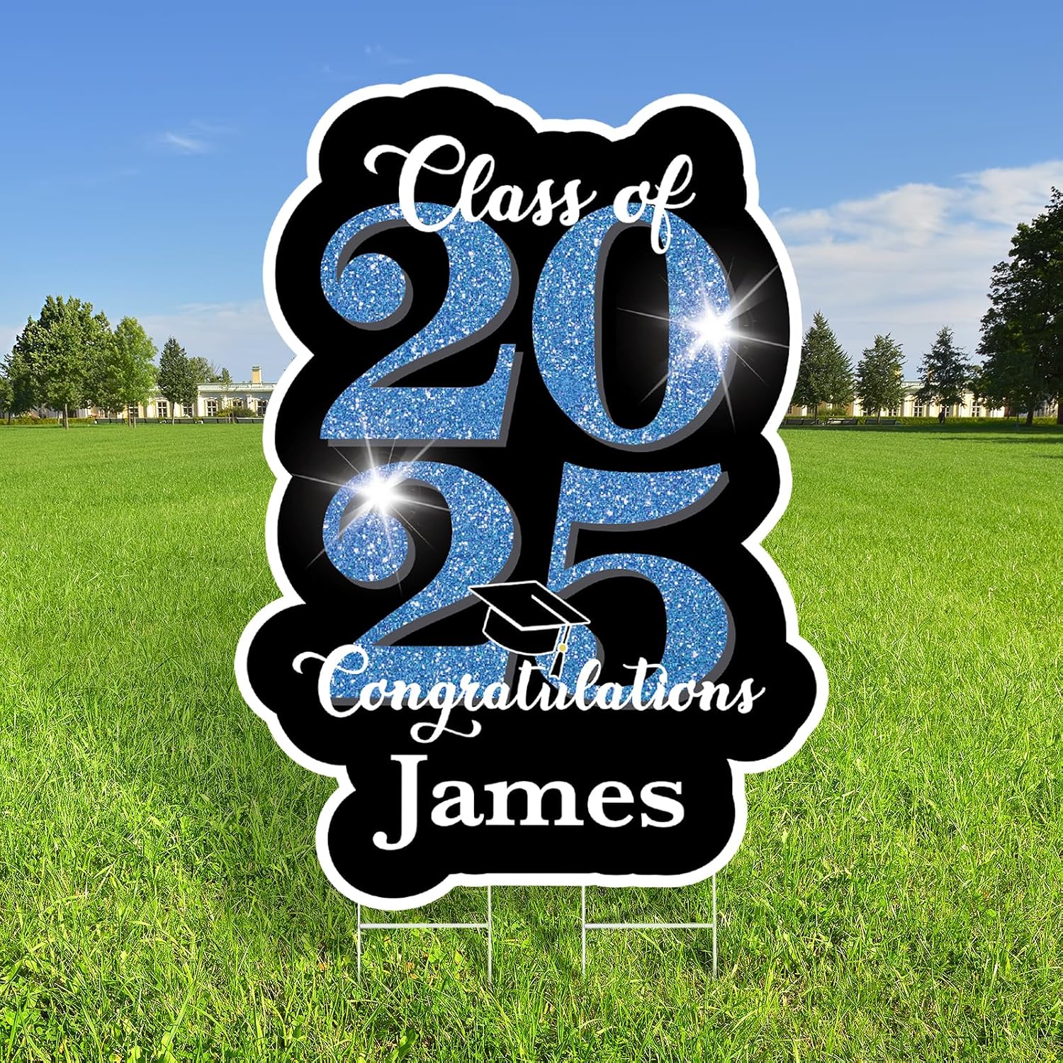 KAINSY Personalized Graduation Yard Sign Class of 2025-35" Large Grad Yard Sign, Custom Name Outdoor Welcome Sign with Stake, Blue Graduation Decorations Party Backdrop, High School College Gifts