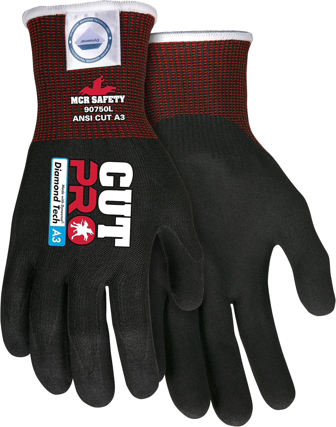 MCR Safety Gloves 90750XL Cut Pro 15 Gauge Dyneema Diamond Work Glove, Cut Protection Glove, Nitrile Coated Palm & Fingertips, X-Large, Black