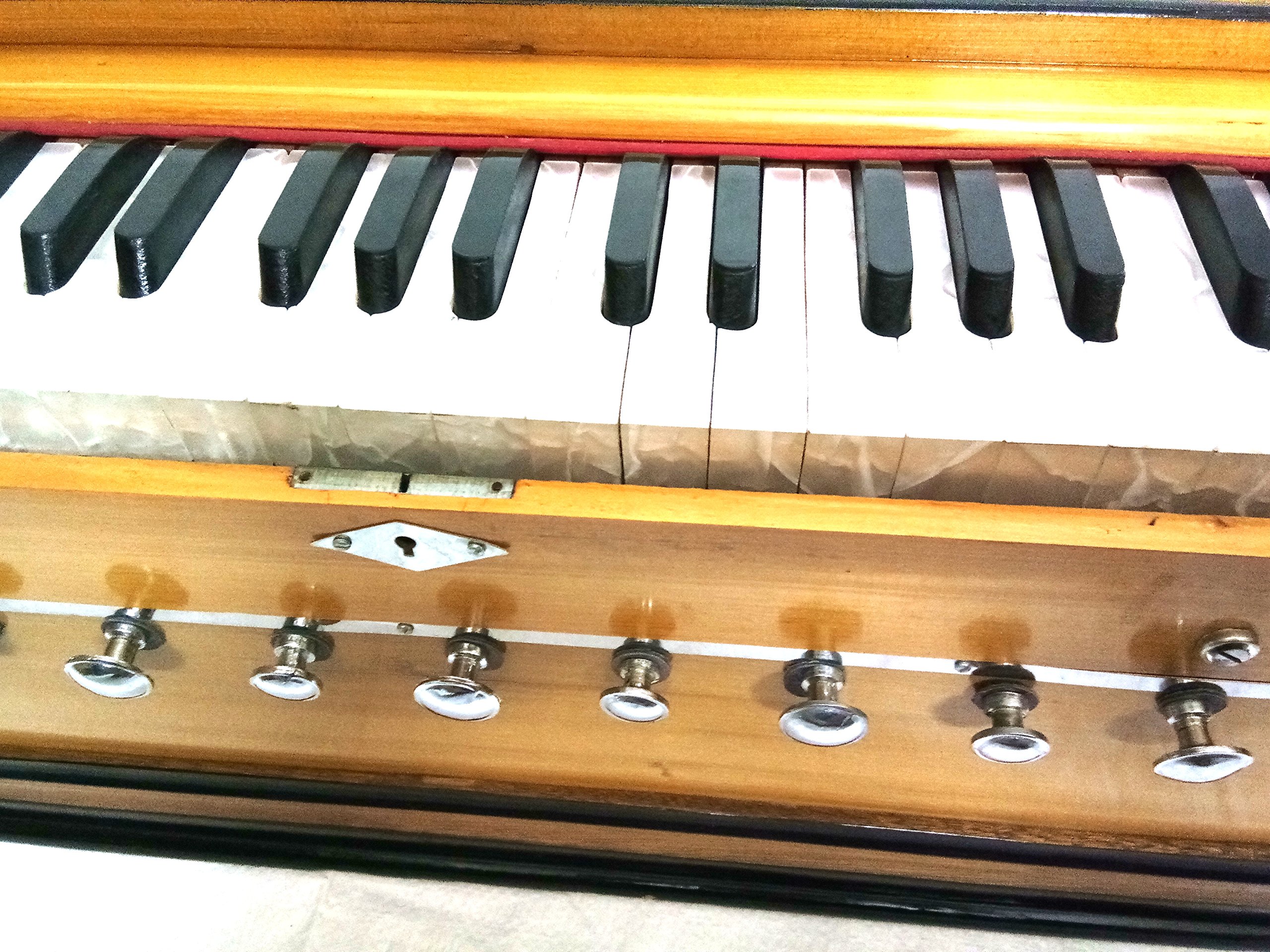 Indisches Maharaja Harmonium 9 Blendenstufen, 3½ Oktave, Doppelzungenblatt, Koppler, natürliche Farbe, Standard, A440 gestimmt, Musikinstrument, indische Sangeeta