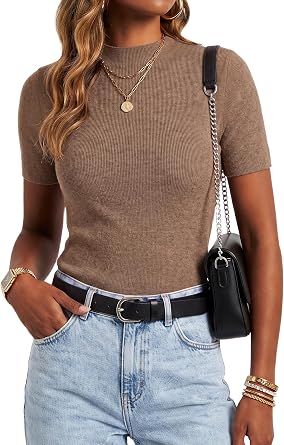 Arach&Cloz Womens Wool Blend Mock Neck Slim Fit Sweater Summer Work Tops