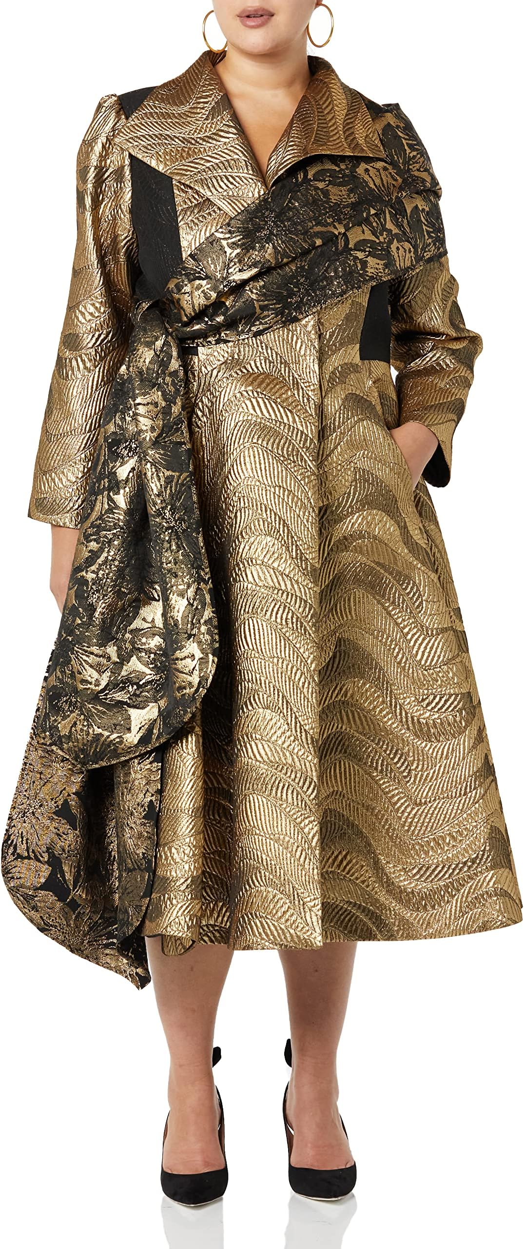 MAKING THE CUT womens Metallic Jaquard Coat & Scarf