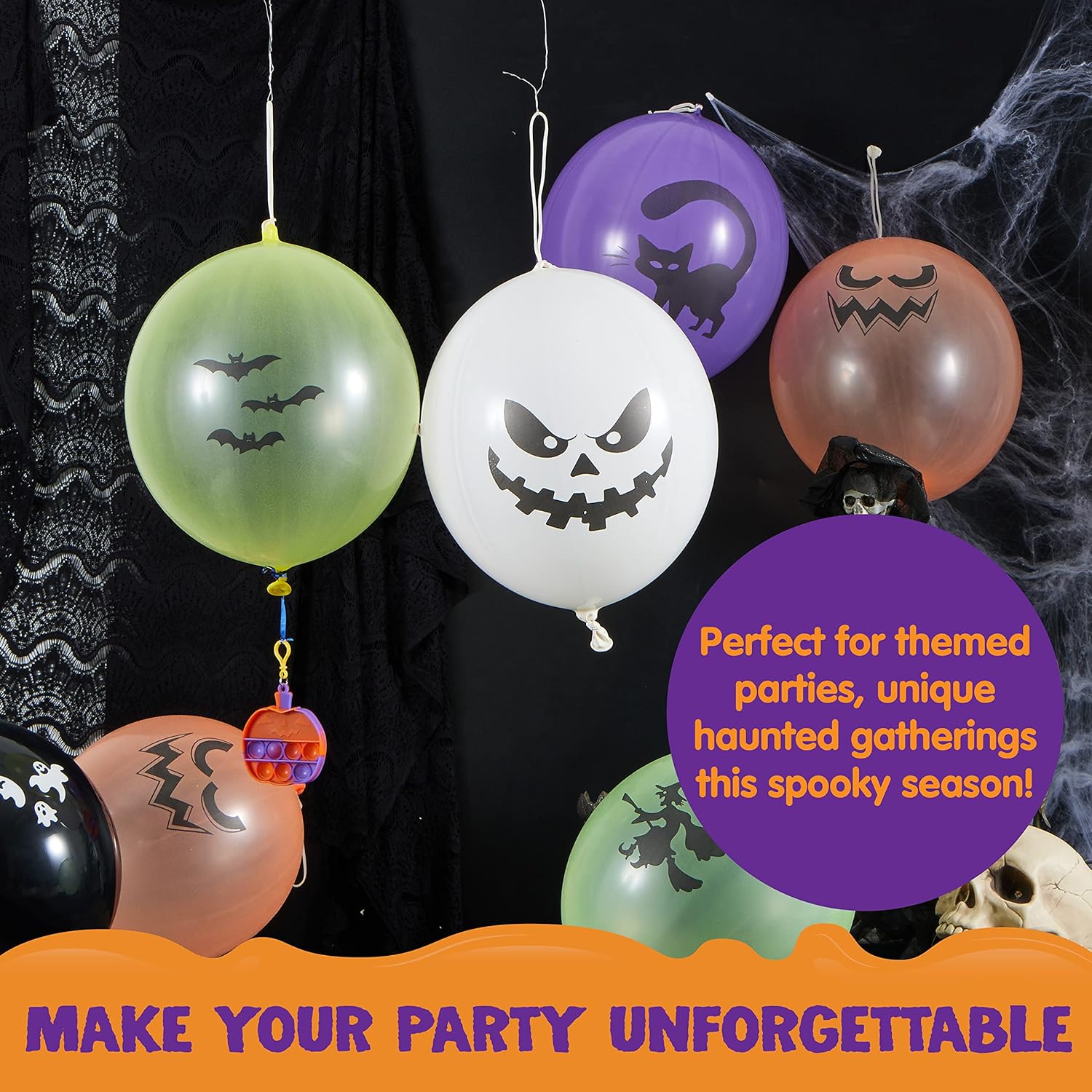 JOYIN 36 Pieces Halloween Punch Balloons for Kids Game Birthday Party Favor Supplies Decorations, Trick or Treat Toys, School Classroom Game Goodie Bags Stuffers