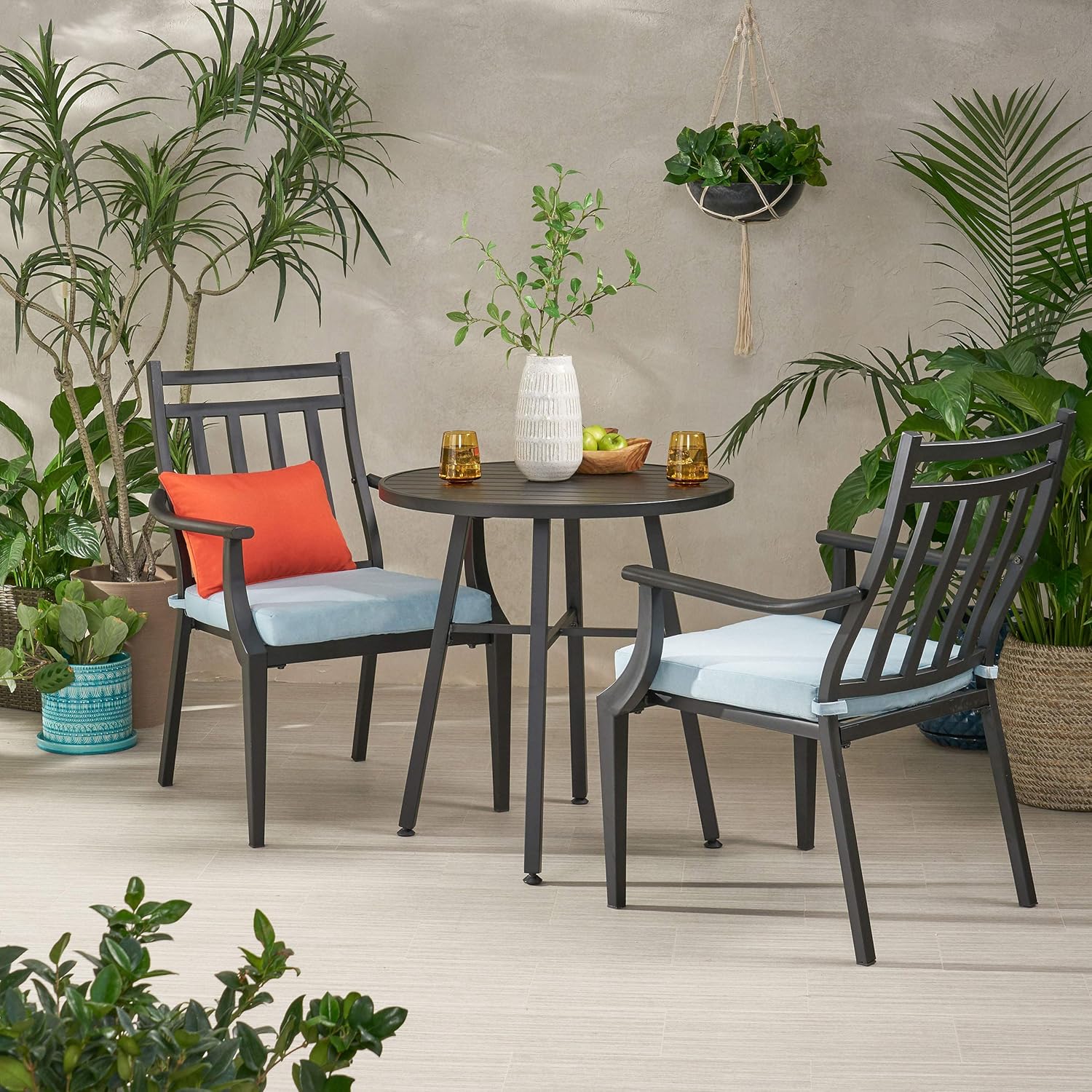 Christopher Knight Home 311506 Evelyn Outdoor 3 Piece Bistro Set, Matte Black, Light Teal: Garden & Outdoor